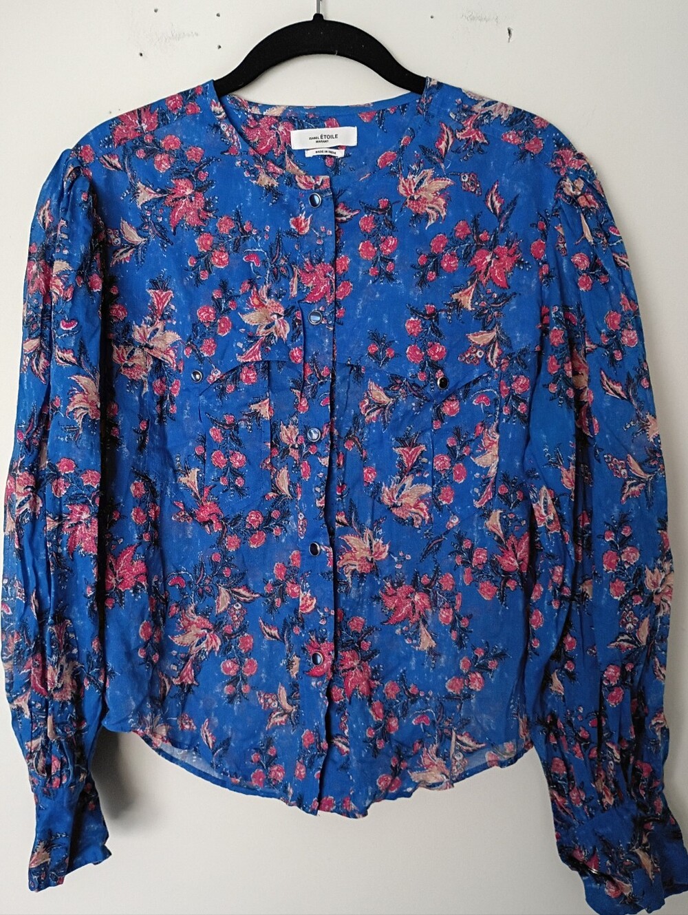 Isabel Marant Etoile 100% Cotton Snap Front Balloon Sleeve Floral Blouse EU36